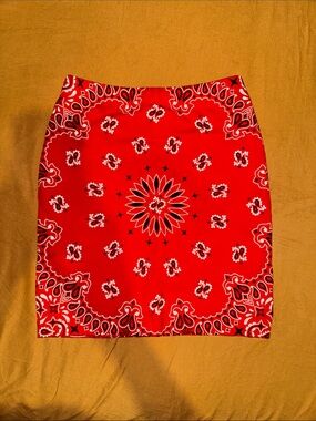 Forever 21 Red Bandana-Print Pencil Skirt with Black & White Accents
